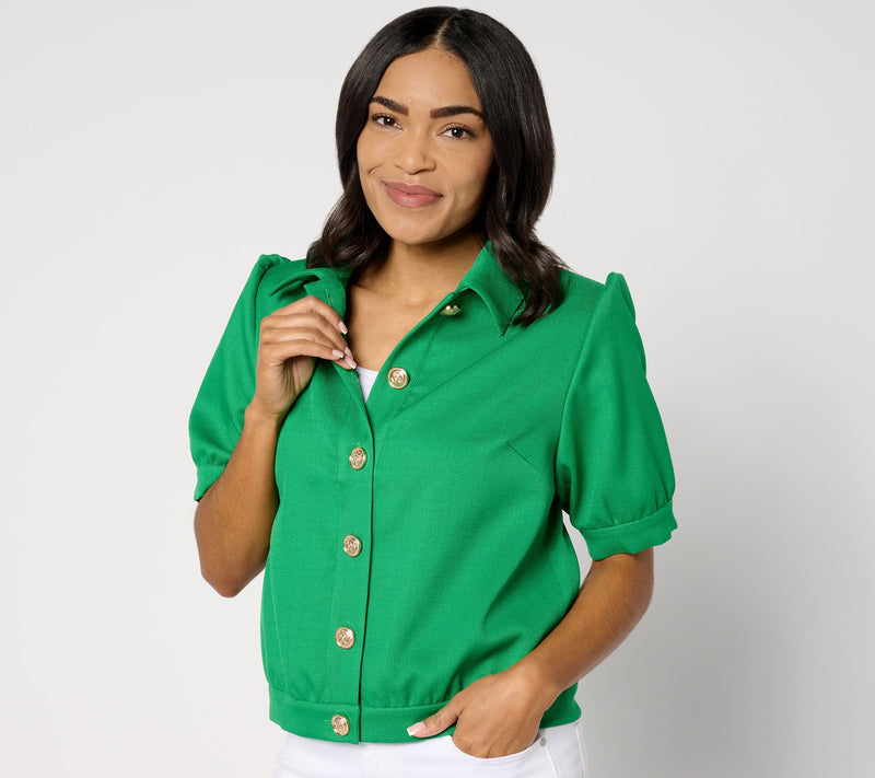 Dennis Basso Textured Short Sleeve Button Front Jacket — View 15