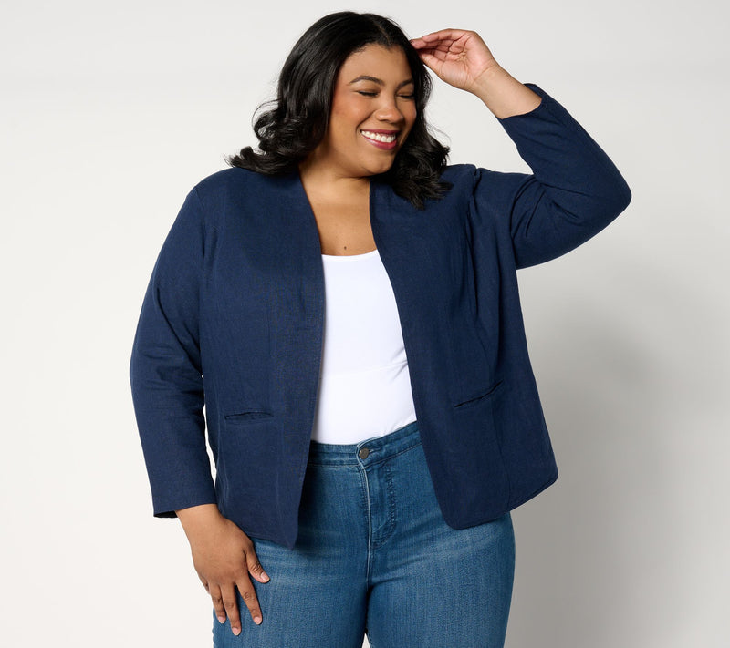 Studio Park x Amy Stran Linen Blend Open Front Blazer — View 9