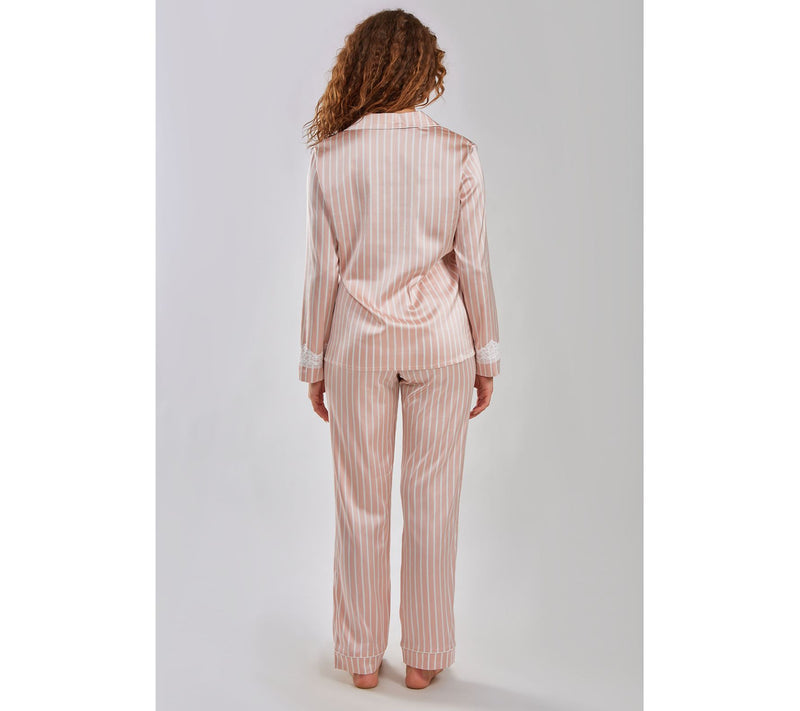 iCollections St riped Satin But ton-Up Pajama L ounge Set — View 4