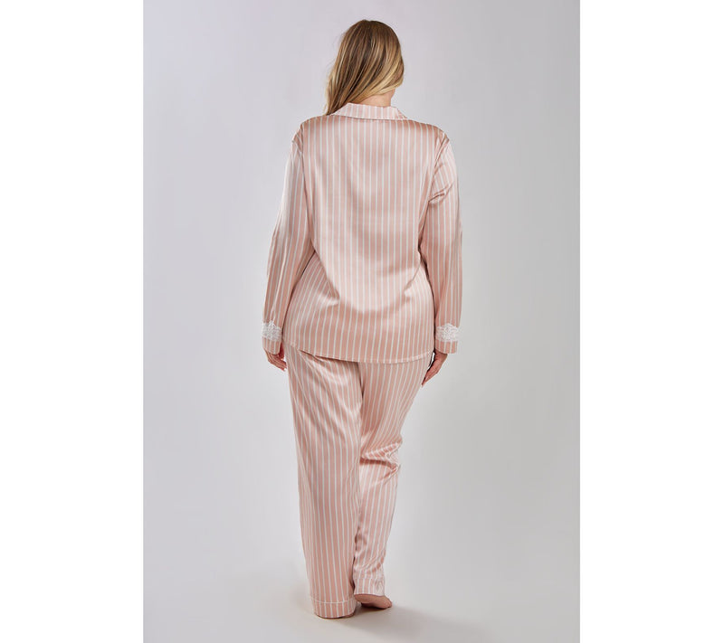 iCollections St riped Satin But ton-Up Pajama L ounge Set — View 8