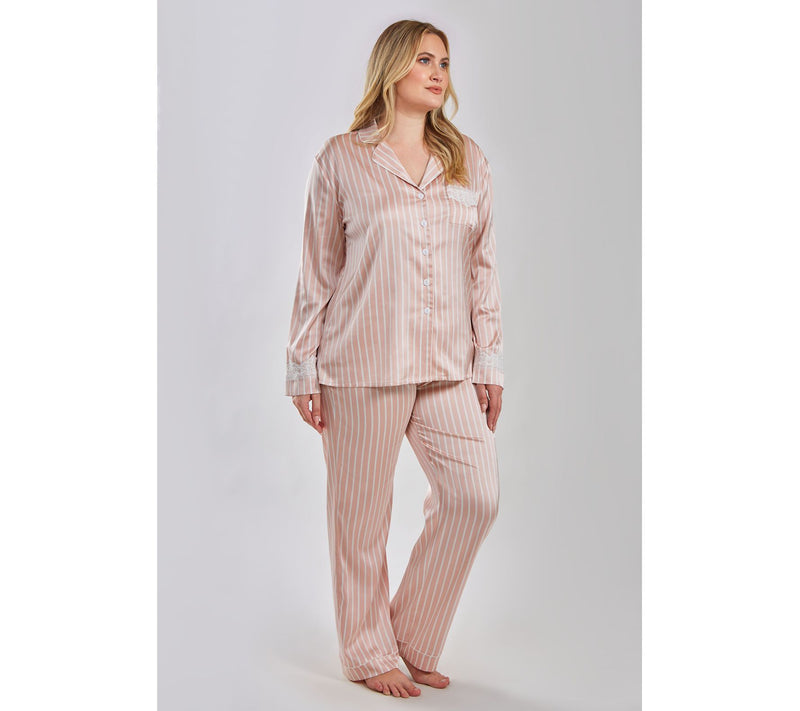 iCollections St riped Satin But ton-Up Pajama L ounge Set — View 7