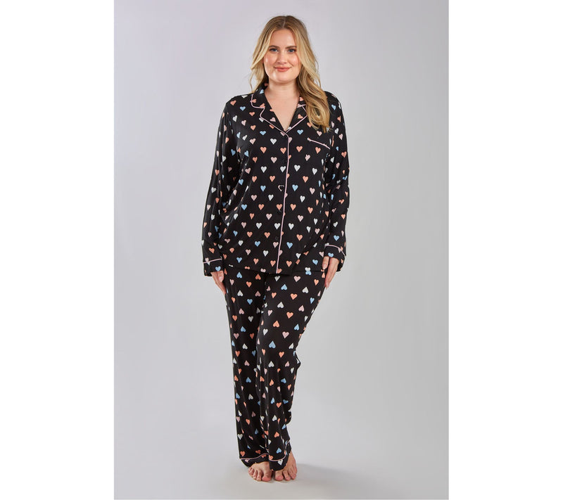 iCollection Multi Hearts Button Front Pajama Lounge Set — View 7