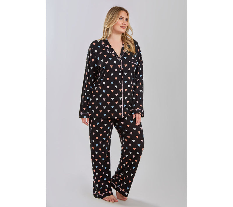 iCollection Multi Hearts Button Front Pajama Lounge Set — View 8