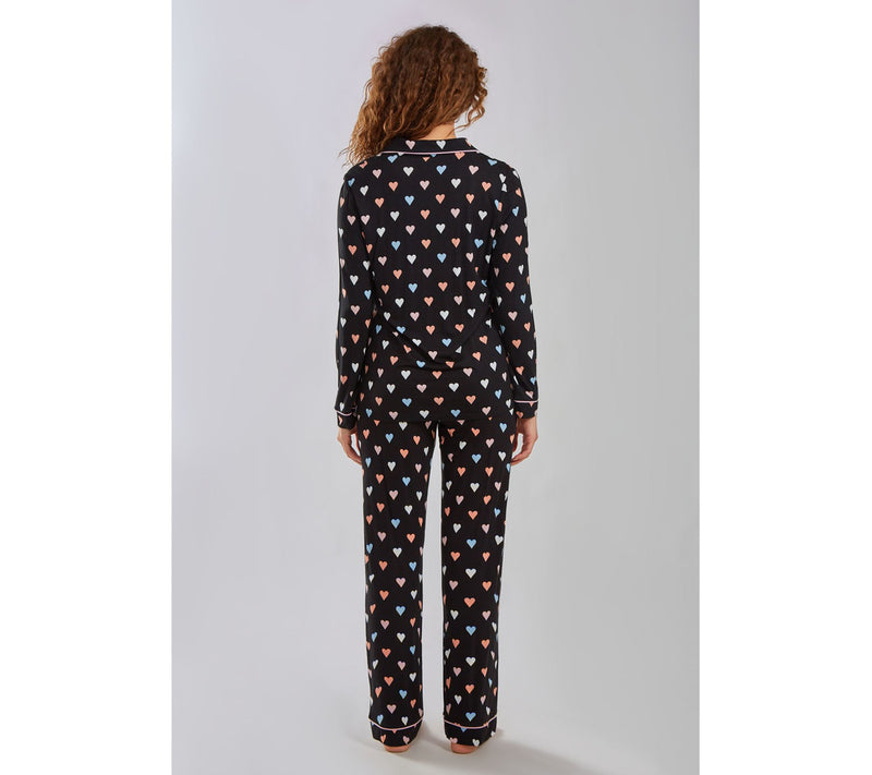 iCollection Multi Hearts Button Front Pajama Lounge Set — View 4
