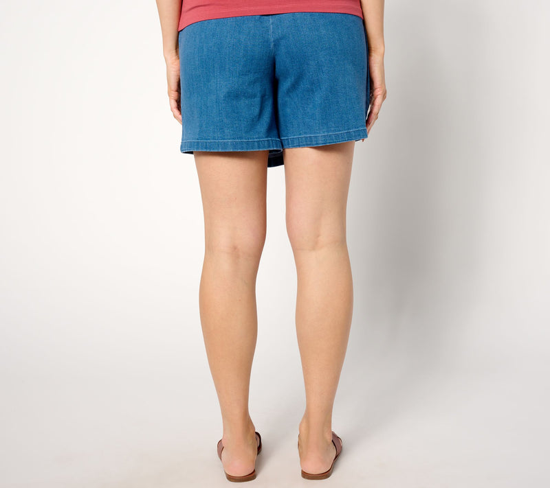 AnyBody Regular Faux Wrap Pull-On Denim Skort- Medium Wash — View 4