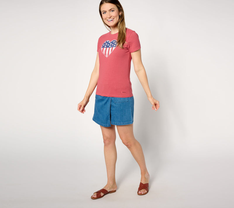 AnyBody Petite Faux Wrap Pull-On Denim Skort- Medium Wash — View 5