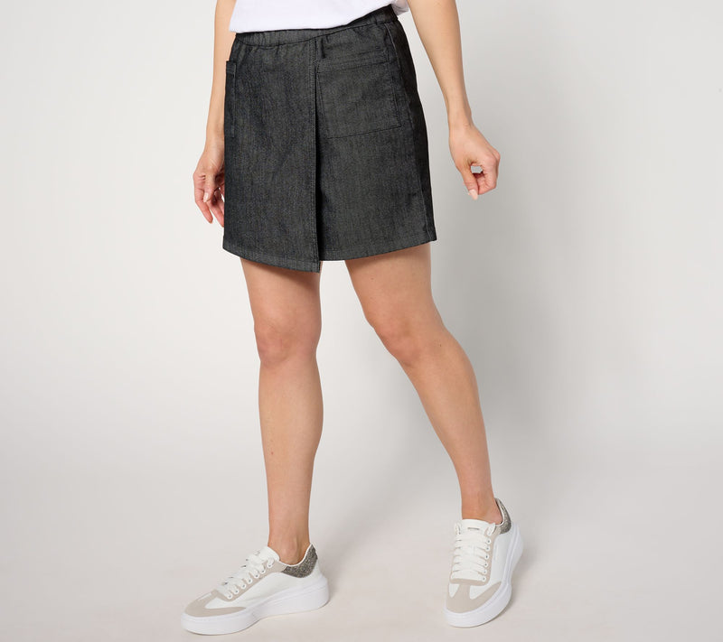 AnyBody Regular Faux Wrap Pull-On Denim Skirt — View 5