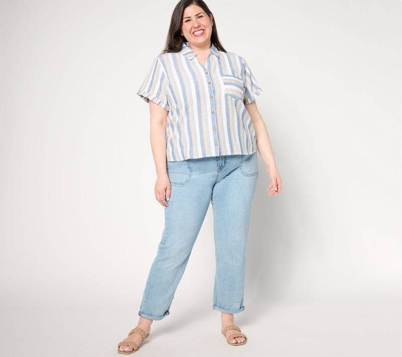 AnyBody Short Sleeve Button Front Linen Blend Camp Shirt — View 5