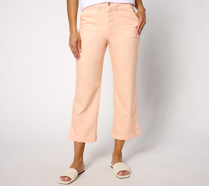 AnyBody Petite Cropped Button Front Denim Pant