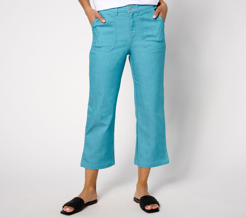 AnyBody Petite Cropped Button Front Denim Pant — View 12