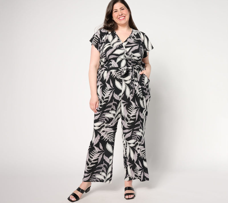 AnyBody Regular Wide-Leg Faux-Wrap Vacation Jumpsuit — View 7