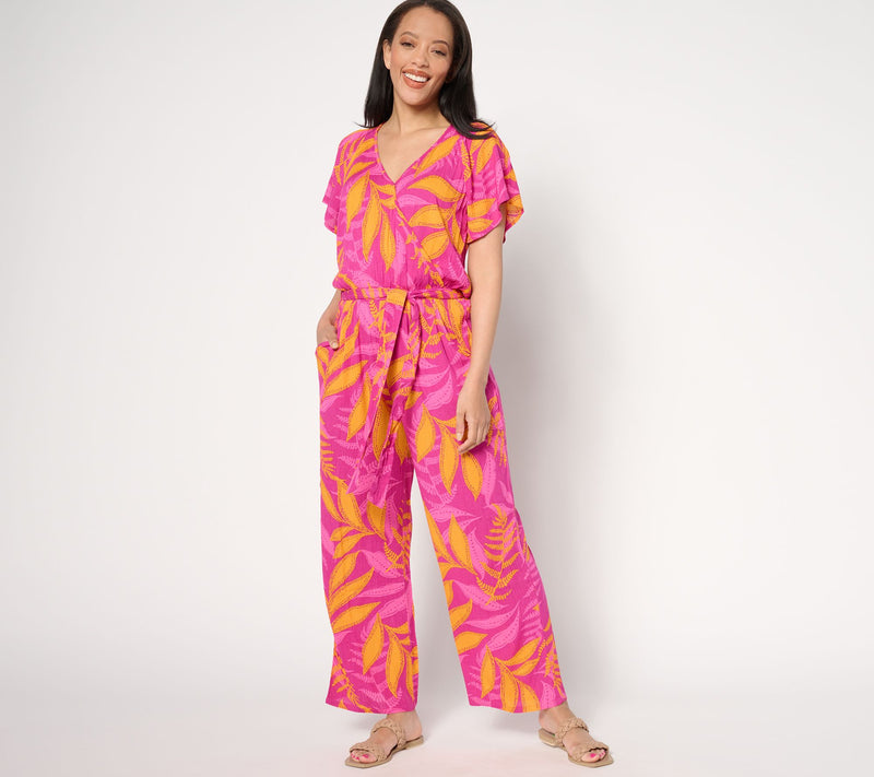 AnyBody Regular Wide-Leg Faux-Wrap Vacation Jumpsuit — View 8