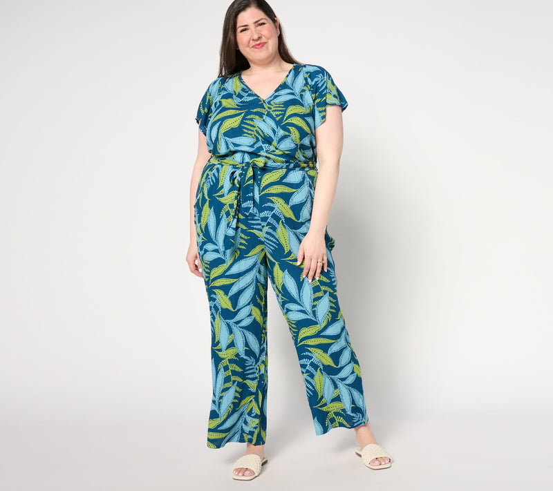 AnyBody Regular Wide-Leg Faux-Wrap Vacation Jumpsuit — View 9