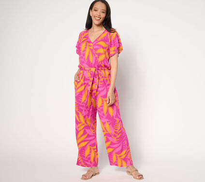 AnyBody Petite Wide-Leg Faux-Wrap Vacation Jumpsuit