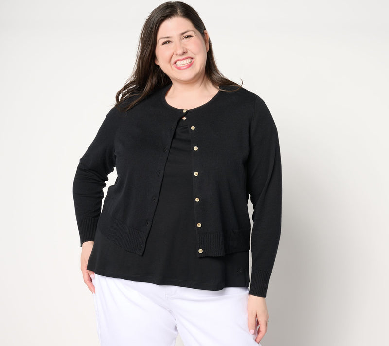 Isaac Mizrahi Live! Button Front Long Sleeve Bolero Sweater — View 12
