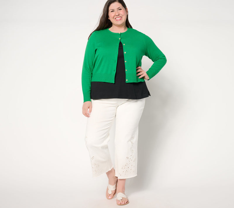 Isaac Mizrahi Live! Button Front Long Sleeve Bolero Sweater — View 3