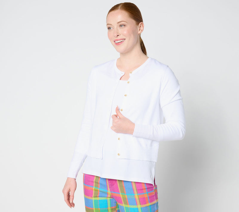 Isaac Mizrahi Live! Button Front Long Sleeve Bolero Sweater — View 15