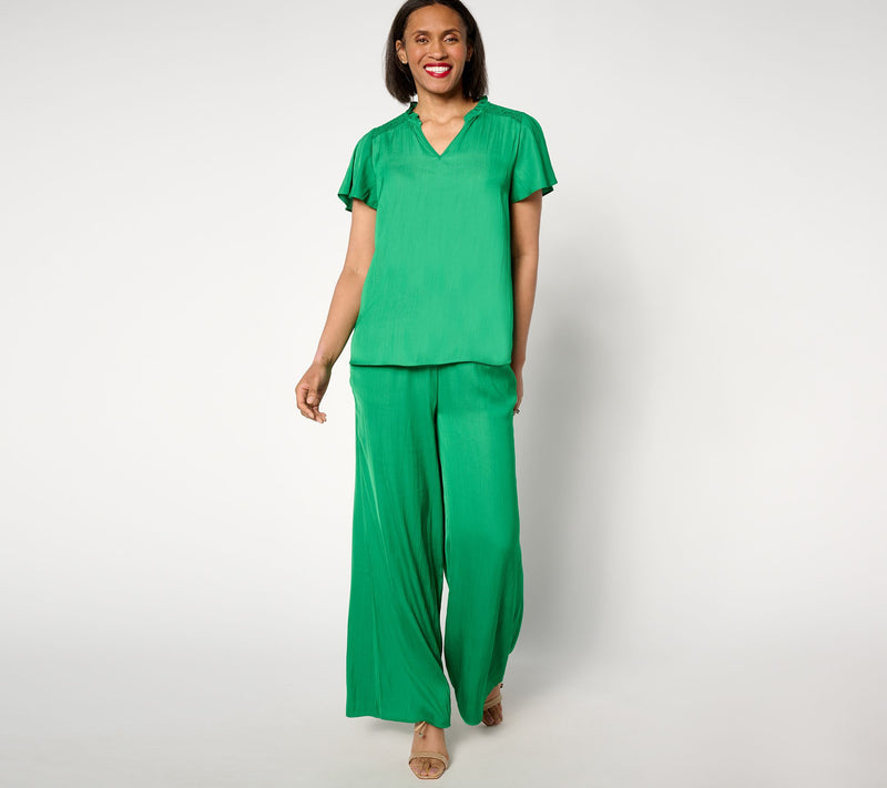 Isaac Mizrahi Live! Crinkle Satin Blouse with Smocking Detail — View 9