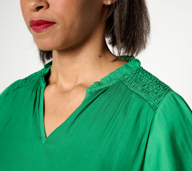 Isaac Mizrahi Live! Crinkle Satin Blouse with Smocking Detail — View 10