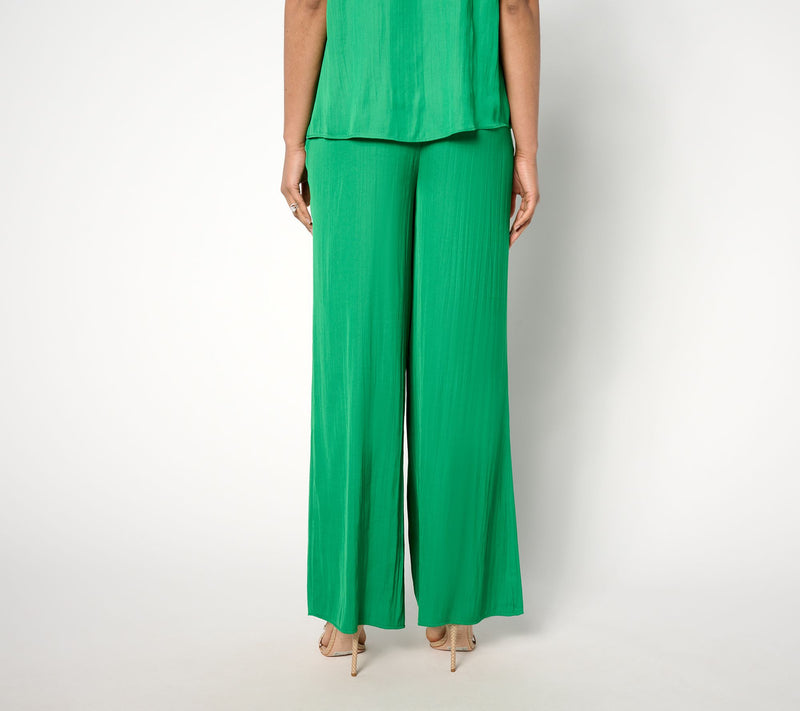 Isaac Mizrahi Live! Regular Crinkle Satin Flowy Wide Leg Pants — View 8
