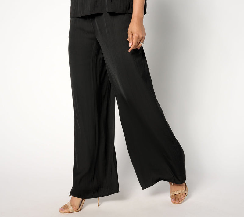 Isaac Mizrahi Live! Regular Crinkle Satin Flowy Wide Leg Pants — View 7