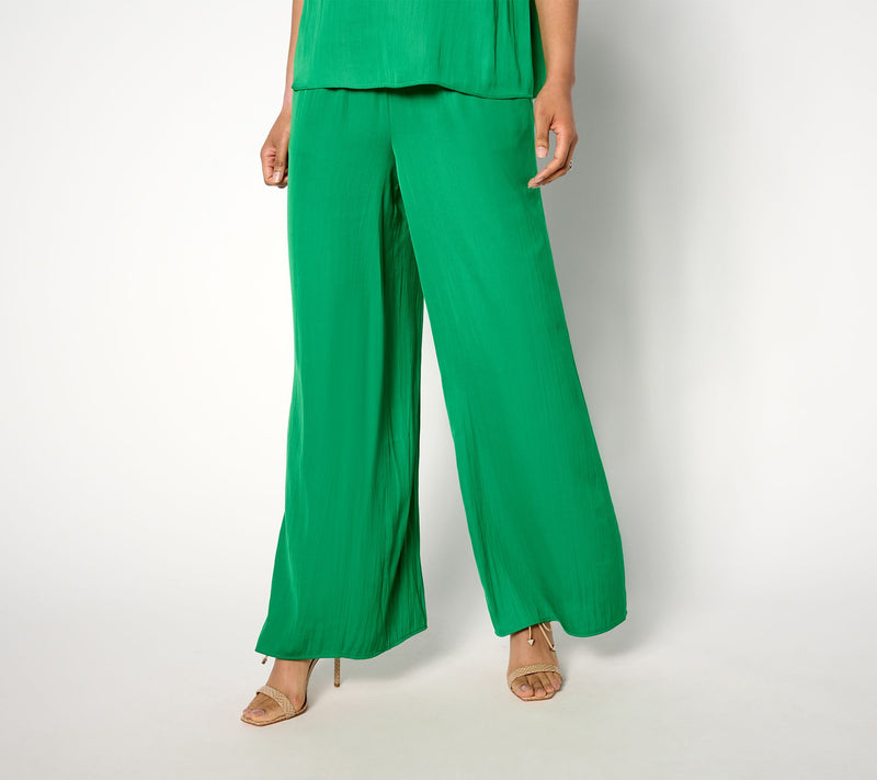 Isaac Mizrahi Live! Regular Crinkle Satin Flowy Wide Leg Pants — View 5