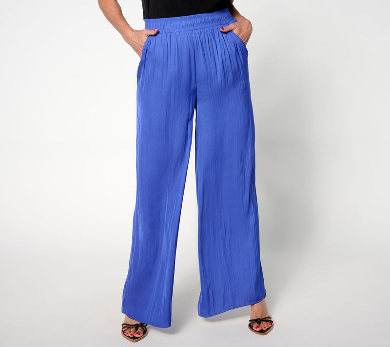 Isaac Mizrahi Live! Regular Crinkle Satin Flowy Wide Leg Pants — Main view
