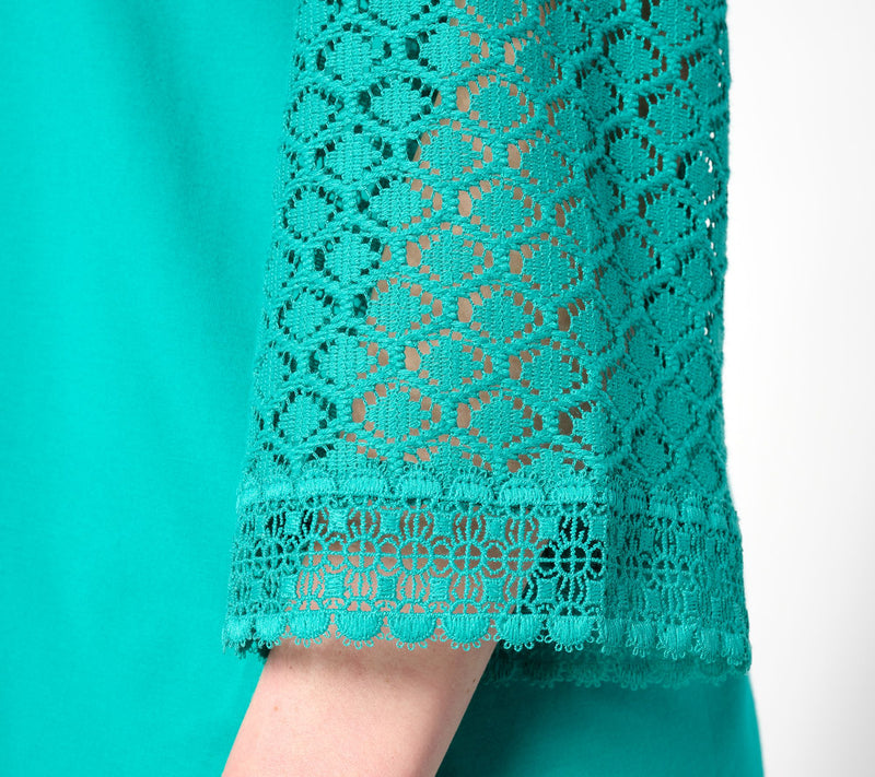 Isaac Mizrahi Live! Split Neck 3/4 Sleeve Top with Pleat Detail — View 4