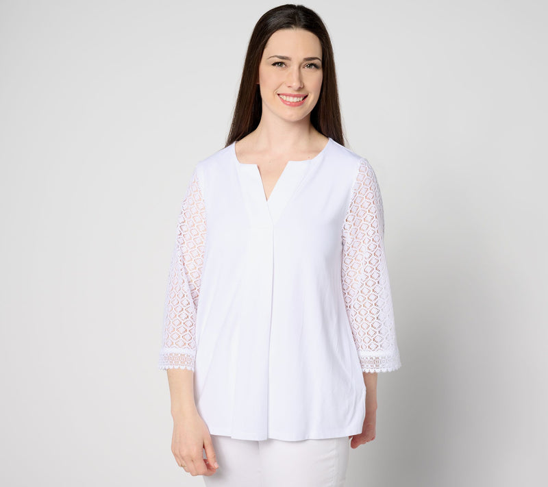 Isaac Mizrahi Live! Split Neck 3/4 Sleeve Top with Pleat Detail — View 12