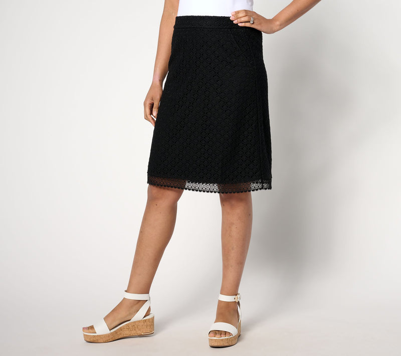 Isaac Mizrahi Live! Regular Crochet Knit Pull On Knee Length Skirt — View 11