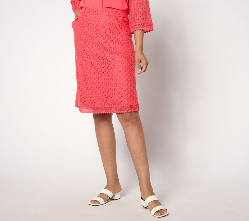 Isaac Mizrahi Live! Regular Crochet Knit Pull On Knee Length Skirt — Main view