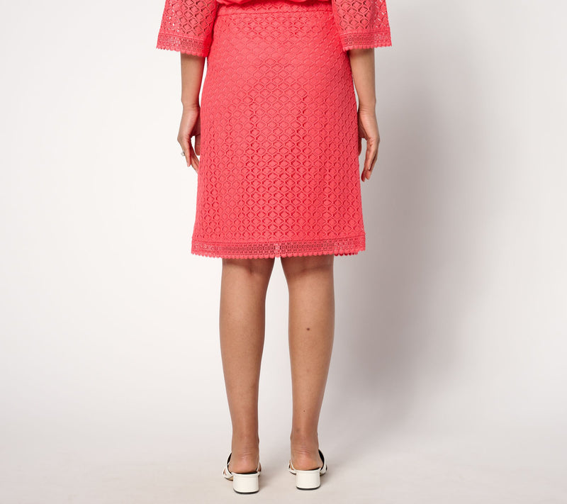 Isaac Mizrahi Live! Regular Crochet Knit Pull On Knee Length Skirt — View 2