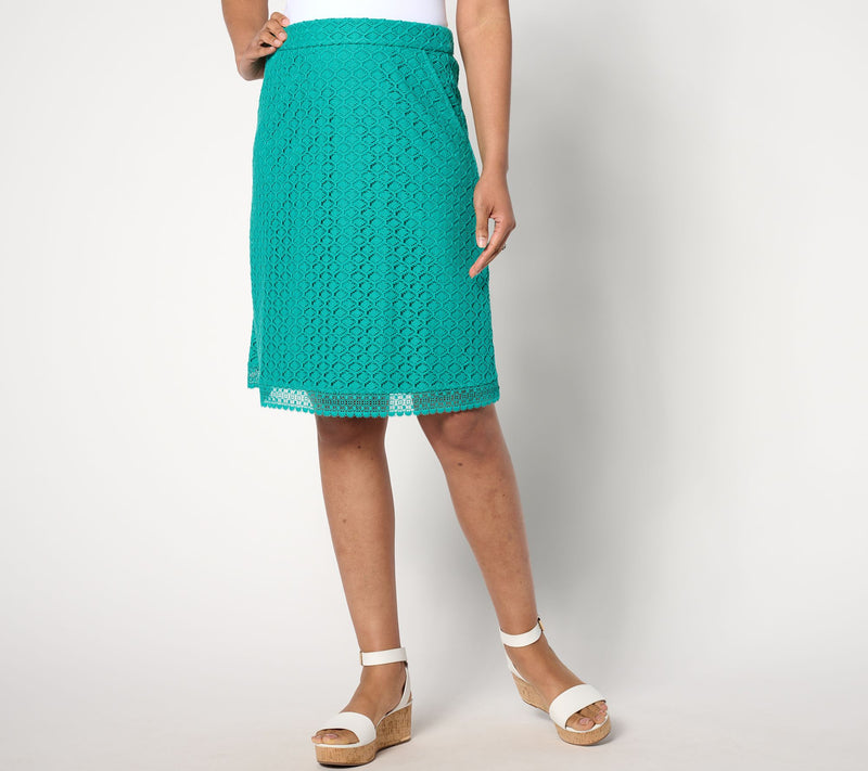 Isaac Mizrahi Live! Regular Crochet Knit Pull On Knee Length Skirt — View 13