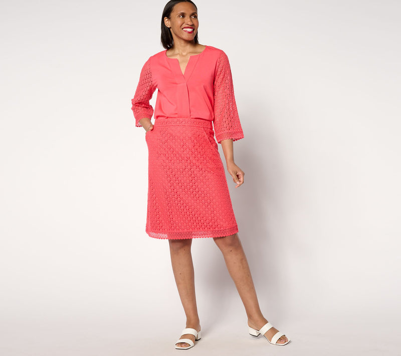 Isaac Mizrahi Live! Petite Crochet Knit Pull On Knee Length Skirt — View 11