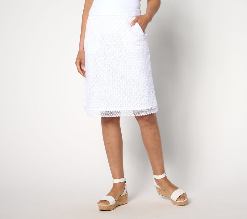Isaac Mizrahi Live! Petite Crochet Knit Pull On Knee Length Skirt — View 5