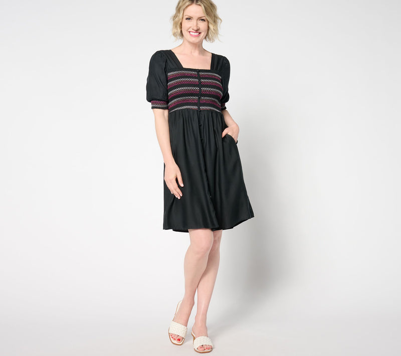 AnyBody Regular Smocked Bodice Knee Length Dress — View 7