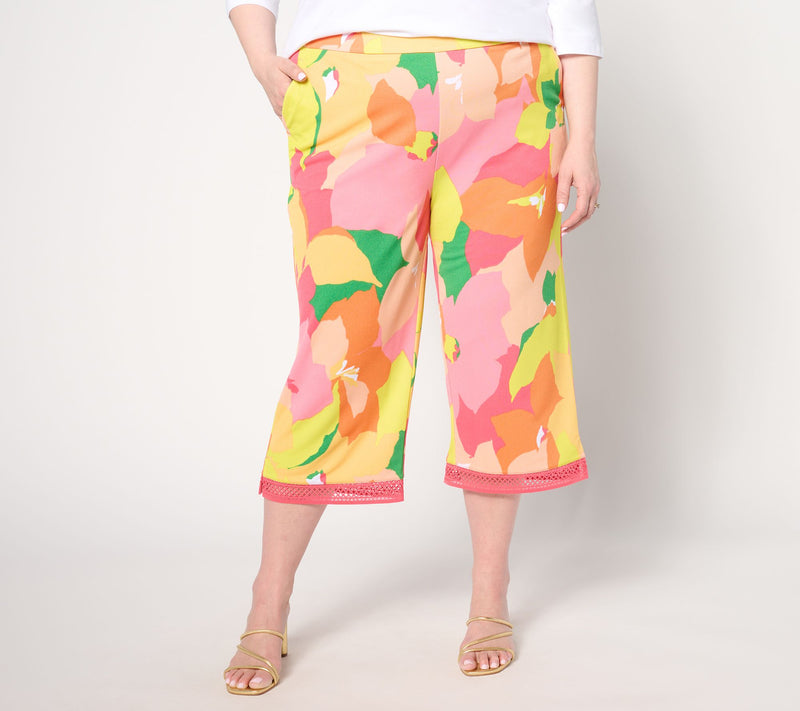 Isaac Mizrahi Live! Regular Printed Pebble Knit Pull On Culotte Pants — View 7