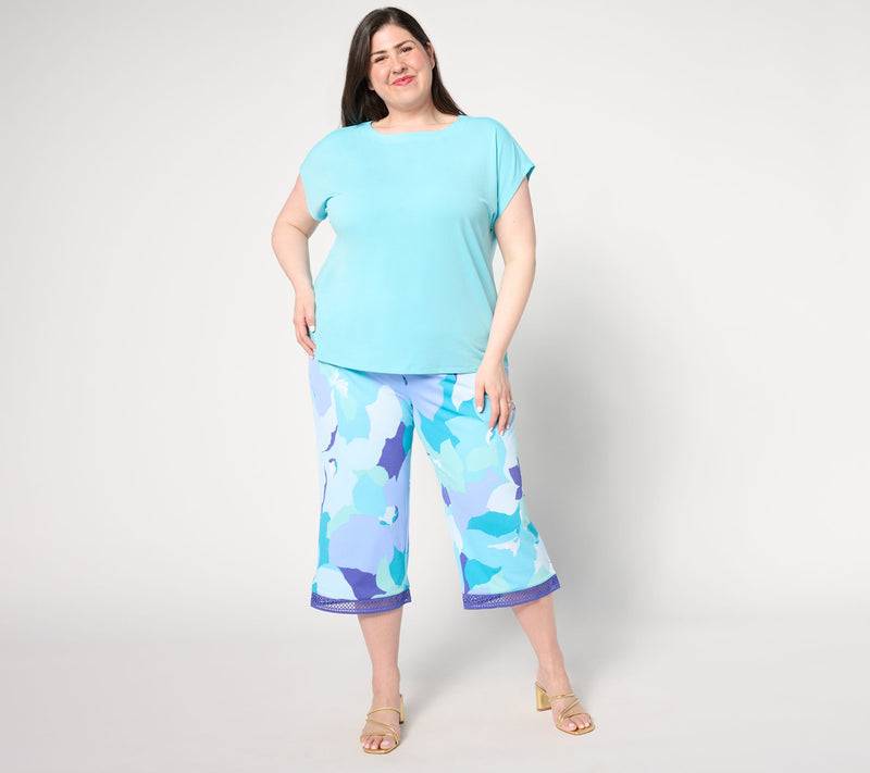 Isaac Mizrahi Live! Petite Printed Pebble Knit Pull On Culotte Pants — View 9