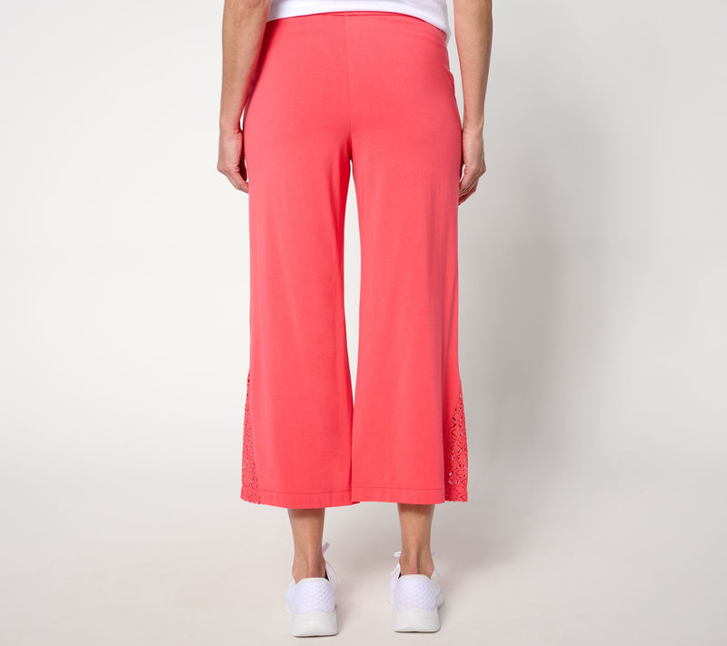 Isaac Mizrahi Live! Regular Knit Wide Leg Crop Pants w/ Crochet Trim — View 8