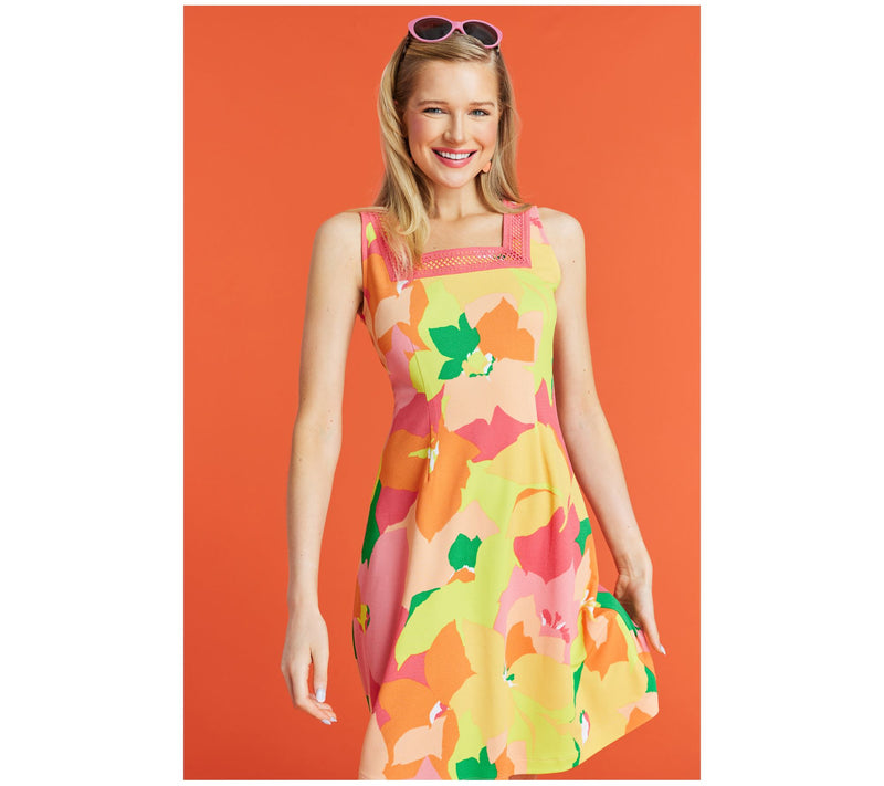 Isaac Mizrahi Live! Regular Printed Pebble Knit Square Neck Dress — View 12