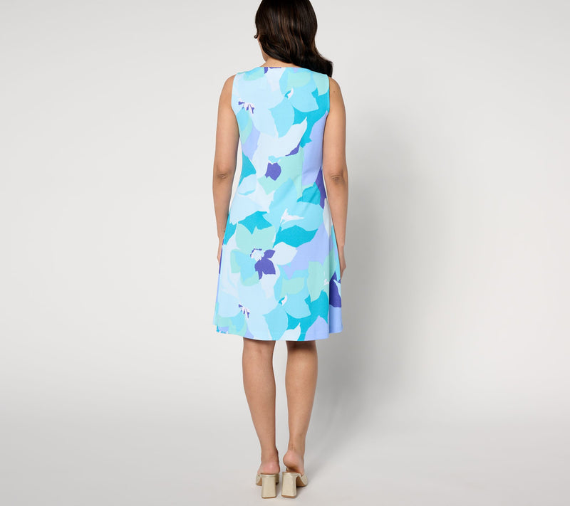 Isaac Mizrahi Live! Regular Printed Pebble Knit Square Neck Dress — View 8