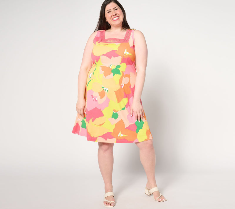 Isaac Mizrahi Live! Petite Printed Pebble Knit Square Neck Dress — Main view