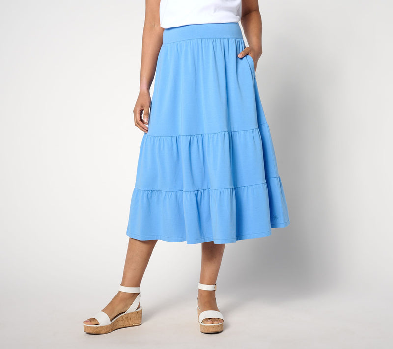 Isaac Mizrahi Live! Petite Essentials Tiered Midi Skirt — Main view