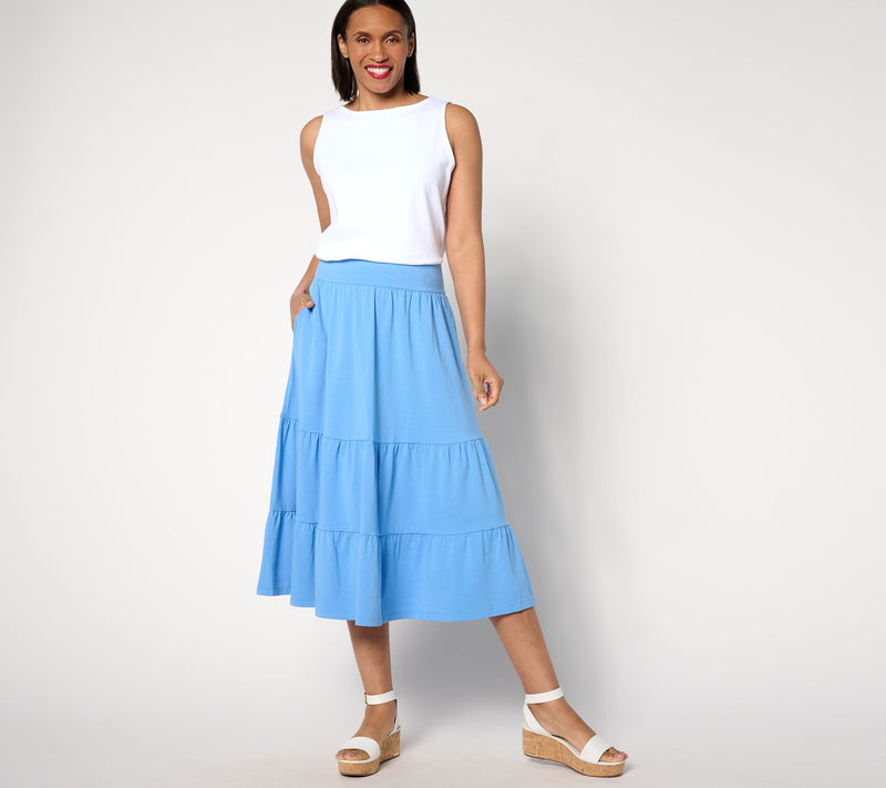 Isaac Mizrahi Live! Petite Essentials Tiered Midi Skirt — View 3