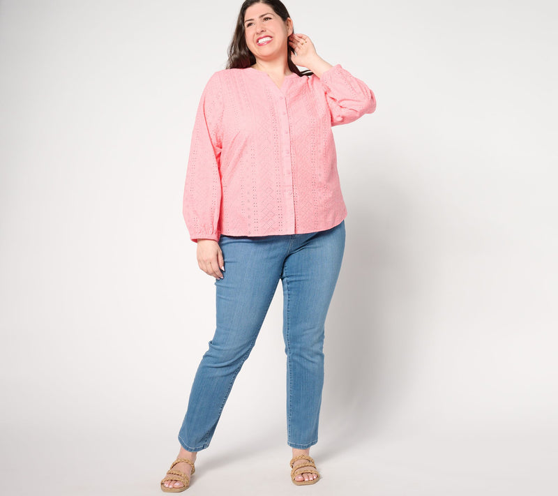 Denim & Co. Adaptive Cotton Eyelet Button Down Shirt — View 11