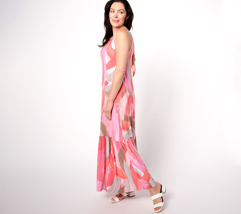 Susan Graver Regular Printed Liquid Knit A-Line Back Tie Maxi Dress — View 13