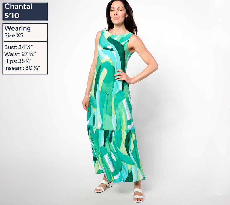 Susan Graver Regular Printed Liquid Knit A-Line Back Tie Maxi Dress — View 15