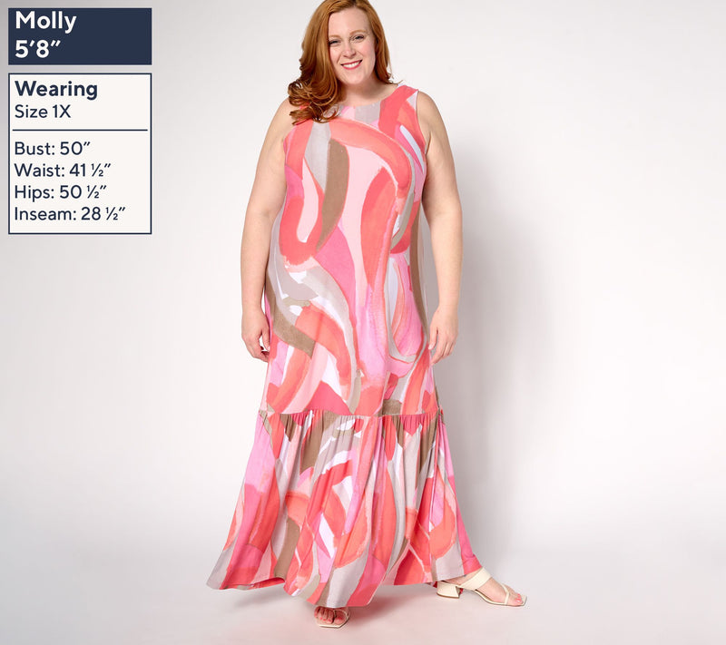 Susan Graver Regular Printed Liquid Knit A-Line Back Tie Maxi Dress — View 14