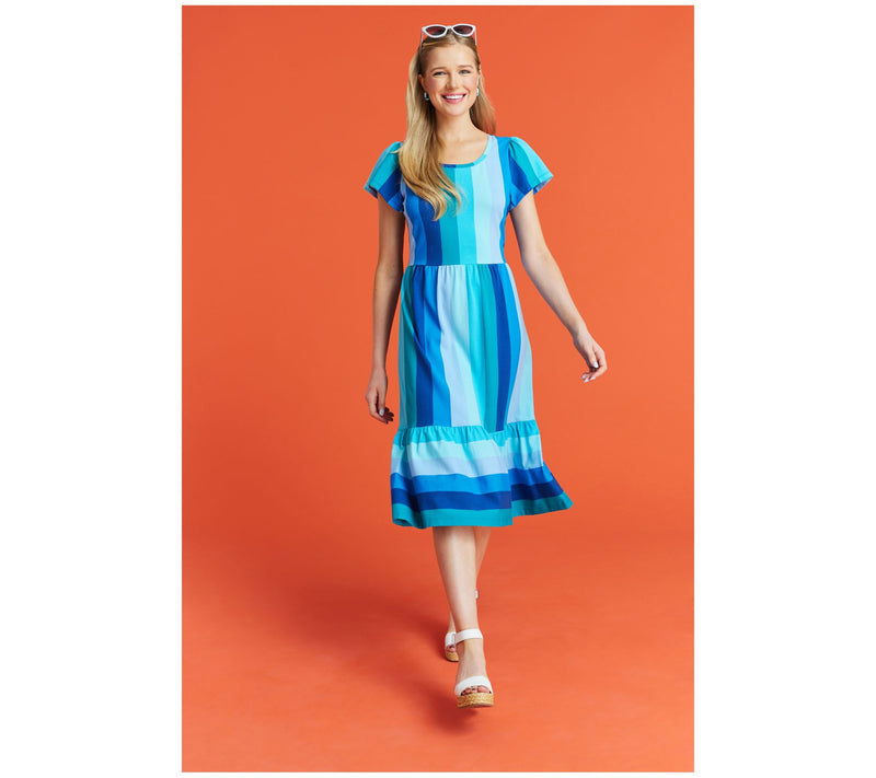Isaac Mizrahi Live! Regular Flutter Sleeve Tiered Midi Dress — View 6