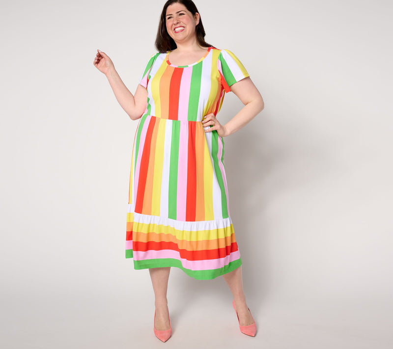 Isaac Mizrahi Live! Regular Flutter Sleeve Tiered Midi Dress — Main view